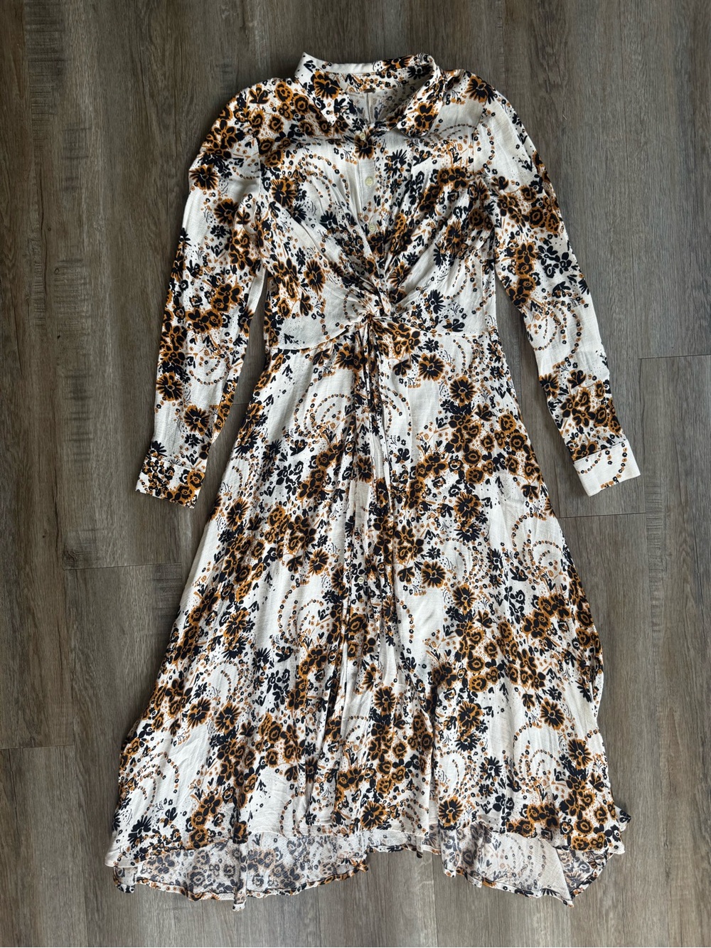 Free People Tough Love Floral Twist-Front Long Sleeve Dress